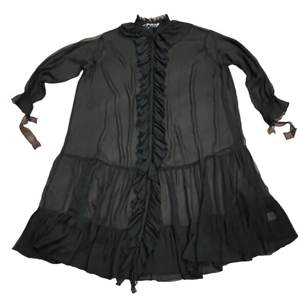 ROTATE Birger Christensen Sheer Ruffled Maxi Dress, Black, Medium - Picture 3 of 13